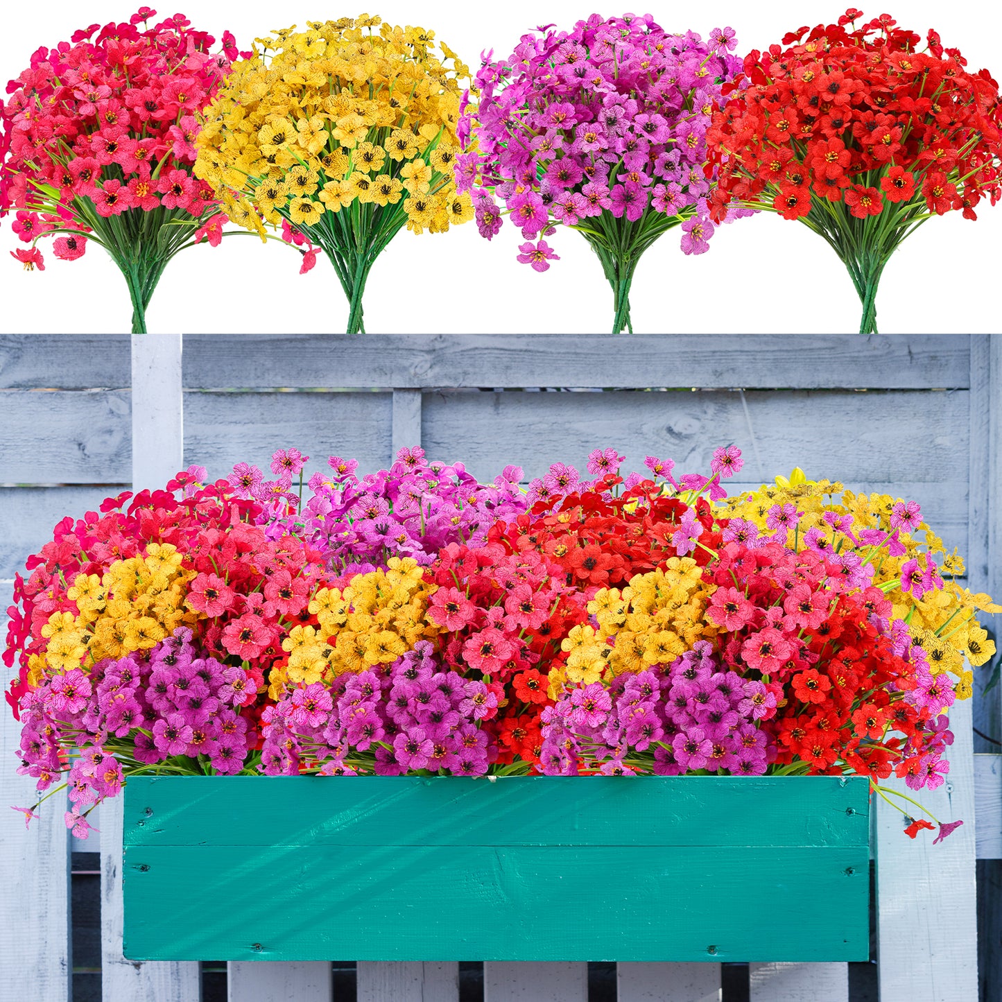 24 Bundles Artificial Hanging Flowers with 2 Baskets for Outdoors, Artificial Hanging Plants Outdoors, Fake Hanging Flowers Daisy Eucalyptus Realistic UV Resistant for Garden Patio Porch Summer Decor