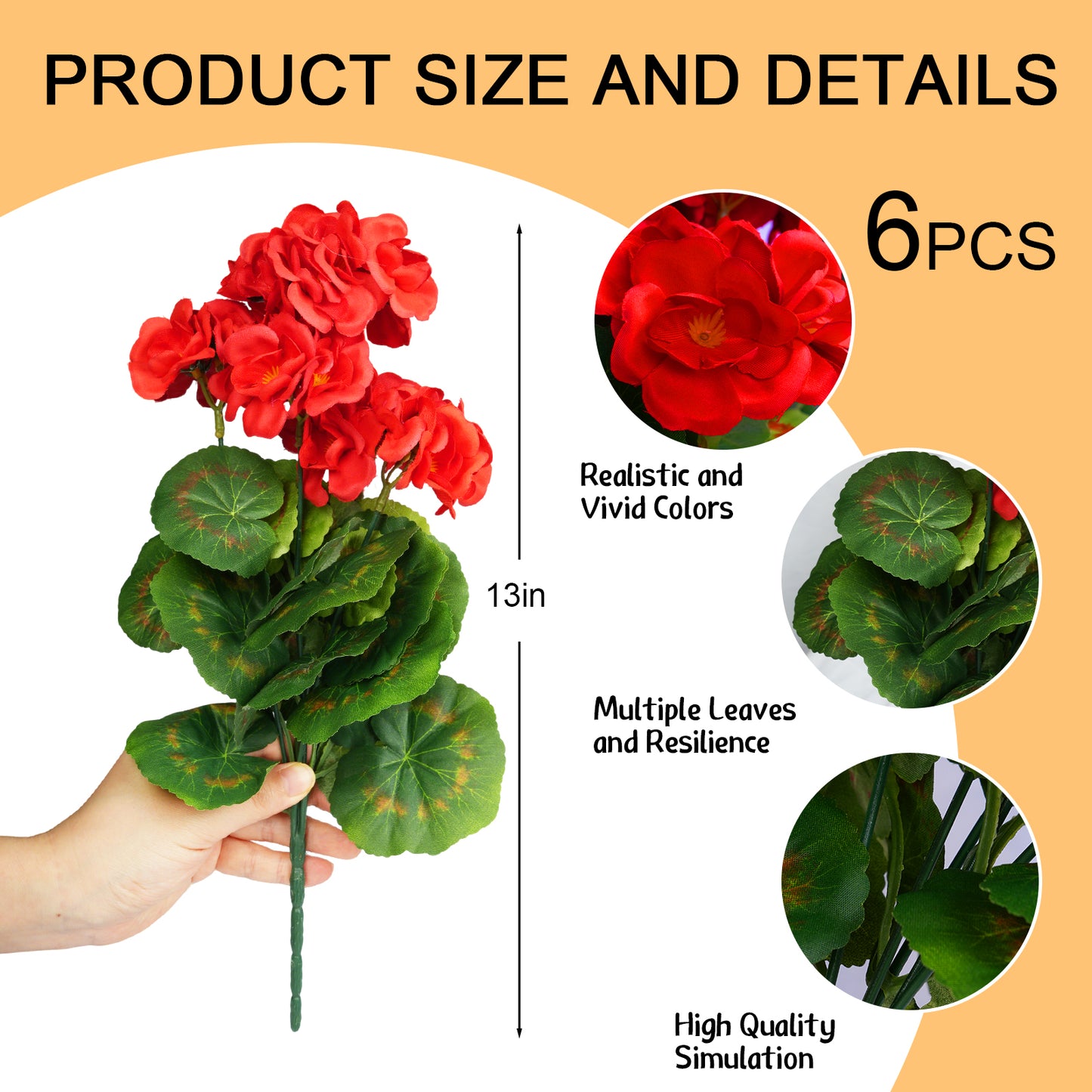 6 Bundles Artificial Geraniums for Outdoors, Faux Flowers Artificial Flowers Realistic for Outdoor, Faux Plants Outdoor UV Resistant for Garden Patio Porch Window Box Home Indoor Outdoor Decor