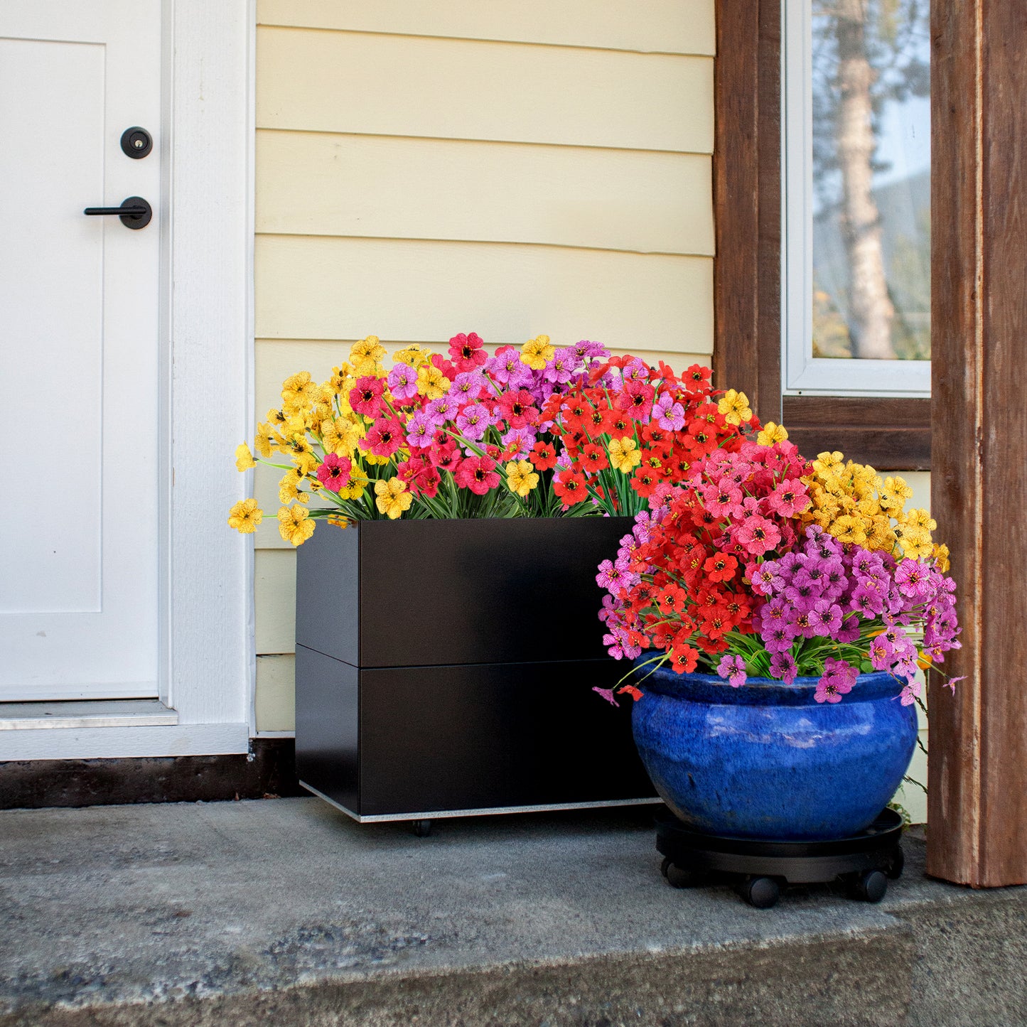 20 Bundles Artificial Flowers for Outdoors Decorations, Fake Flowers Faux Plants Silk Colorful Daisy Eucalyptus Flowers Realistic UV Resistant for Garden Patio Porch Box Home Indoor Outdoor Decor