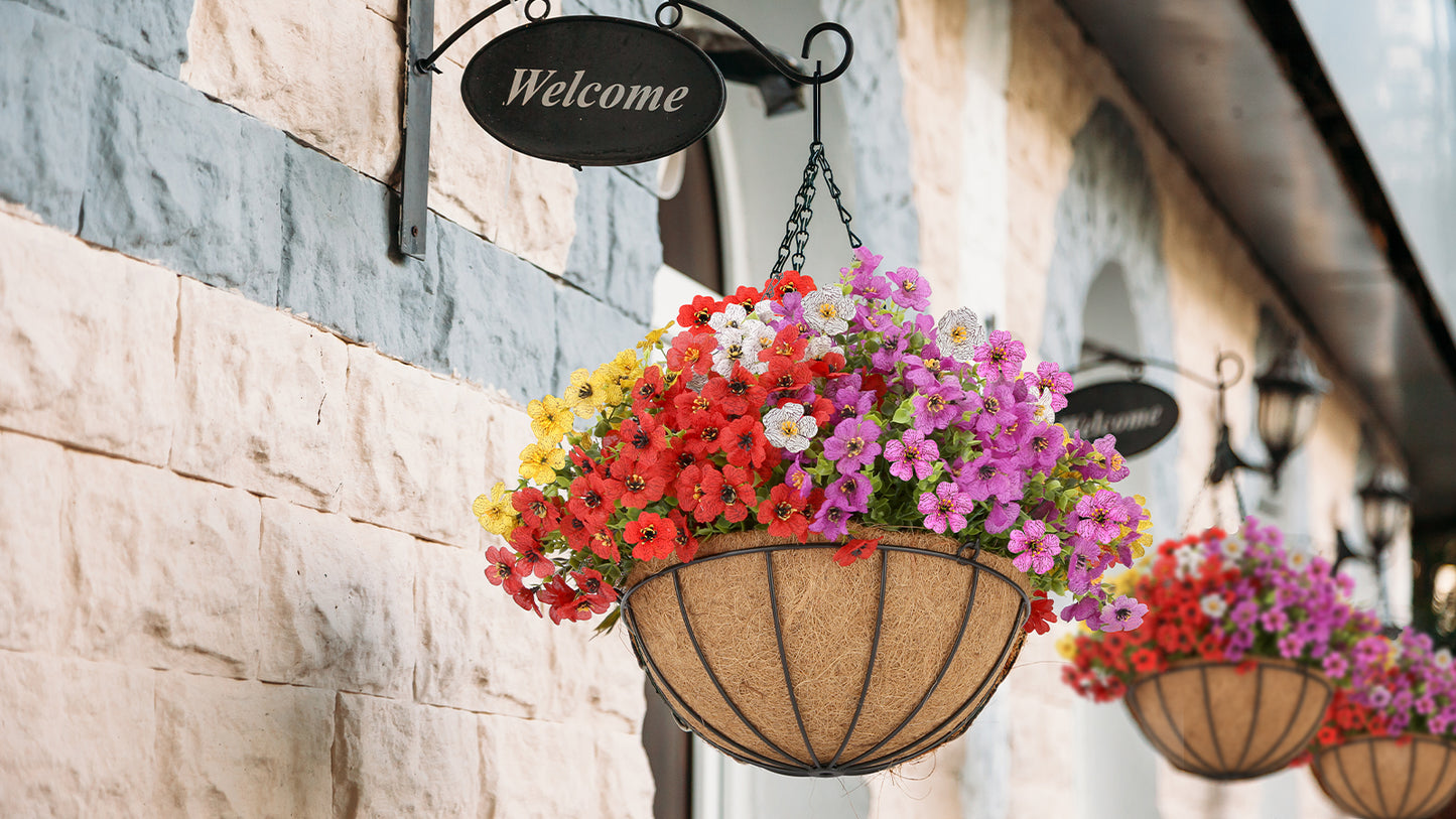 24 Bundles Artificial Hanging Flowers with 2 Baskets for Outdoors, Artificial Hanging Plants Outdoors, Fake Hanging Flowers Daisy Eucalyptus Realistic UV Resistant for Garden Patio Porch Summer Decor