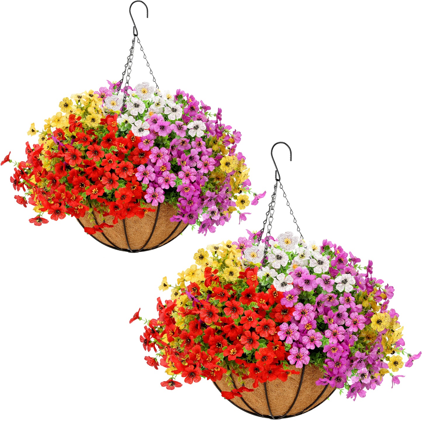 24 Bundles Artificial Hanging Flowers with 2 Baskets for Outdoors, Artificial Hanging Plants Outdoors, Fake Hanging Flowers Daisy Eucalyptus Realistic UV Resistant for Garden Patio Porch Summer Decor