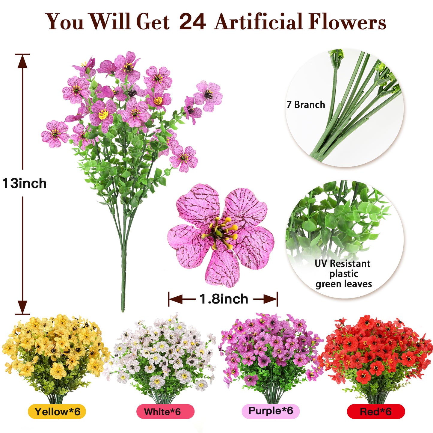 24 Bundles Artificial Hanging Flowers with 2 Baskets for Outdoors, Artificial Hanging Plants Outdoors, Fake Hanging Flowers Daisy Eucalyptus Realistic UV Resistant for Garden Patio Porch Summer Decor