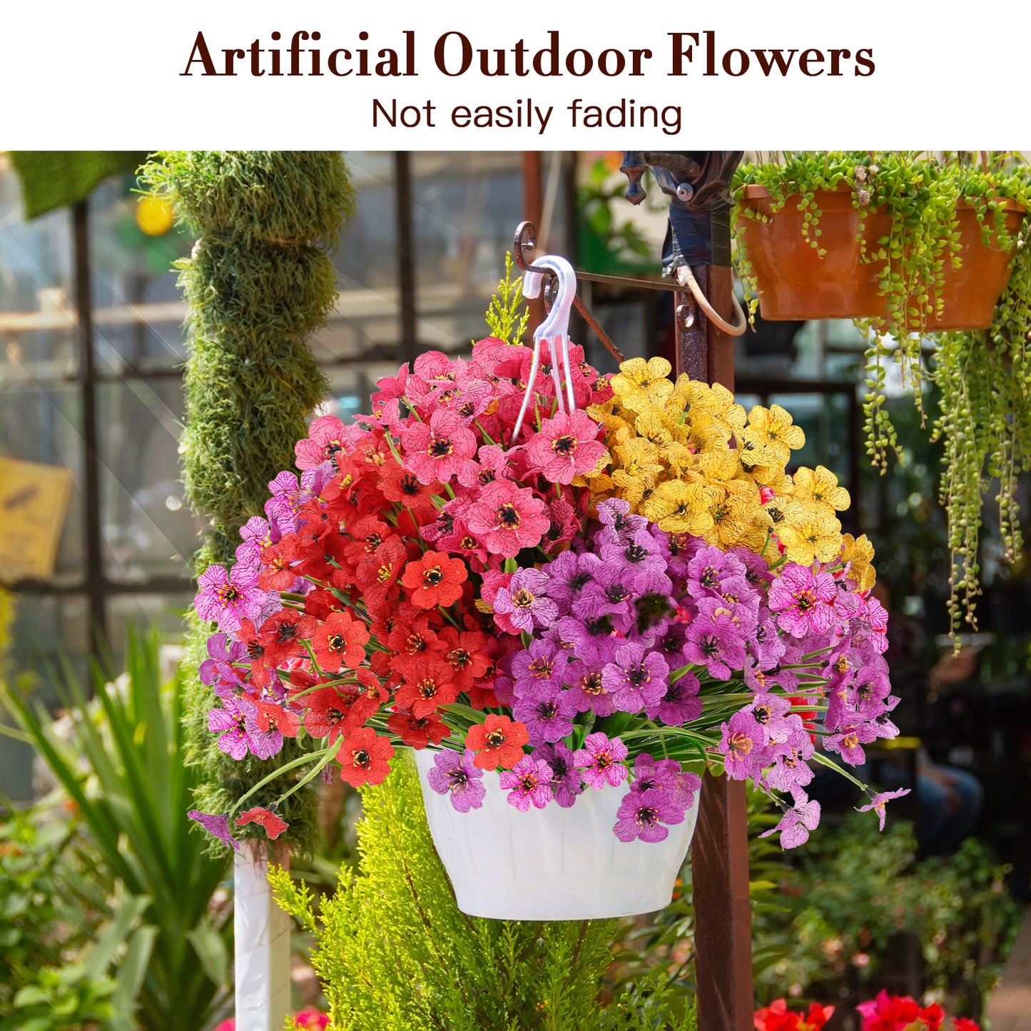 20 Bundles Artificial Flowers for Outdoors Decorations, Fake Flowers Faux Plants Silk Colorful Daisy Eucalyptus Flowers Realistic UV Resistant for Garden Patio Porch Box Home Indoor Outdoor Decor
