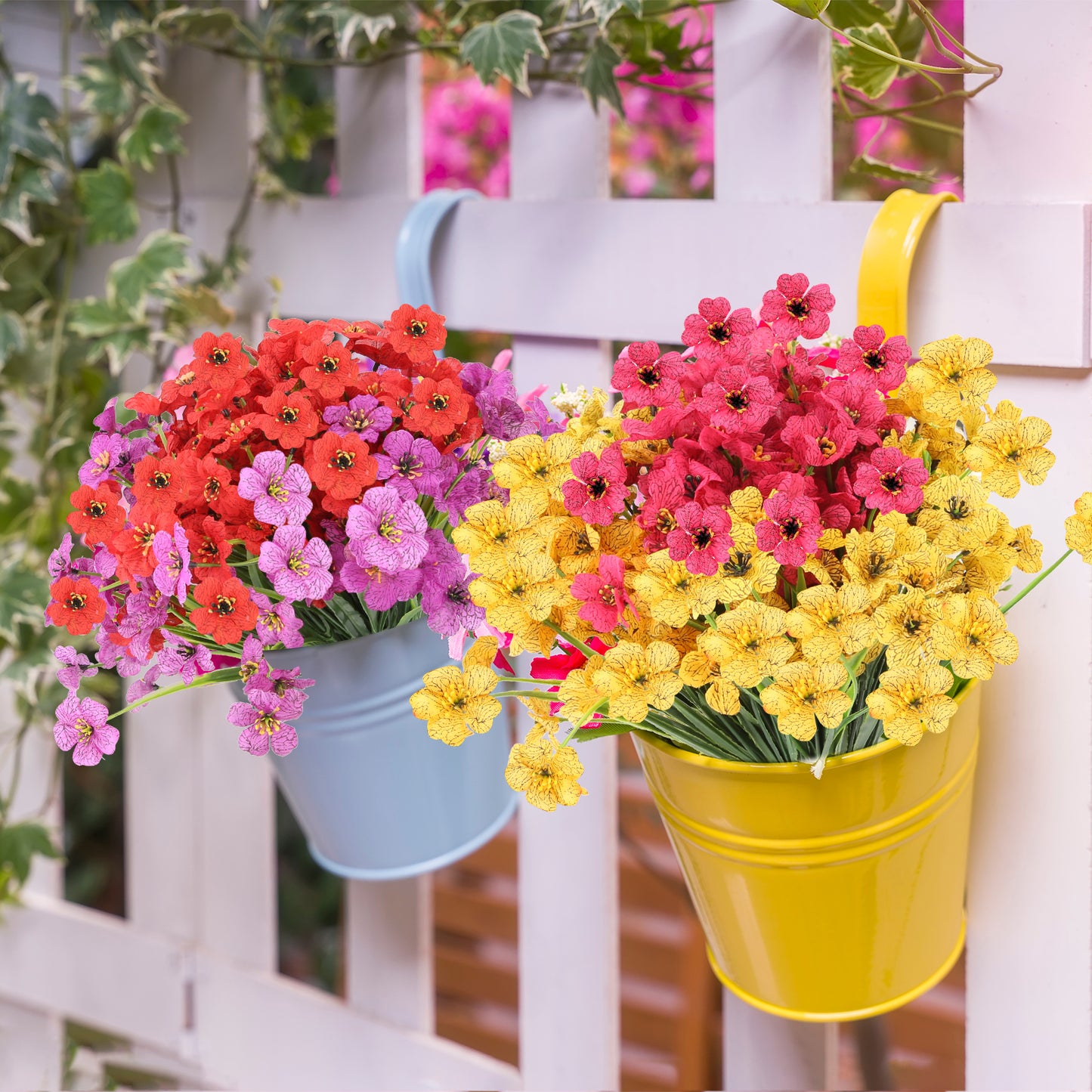 20 Bundles Artificial Flowers for Outdoors Decorations, Fake Flowers Faux Plants Silk Colorful Daisy Eucalyptus Flowers Realistic UV Resistant for Garden Patio Porch Box Home Indoor Outdoor Decor